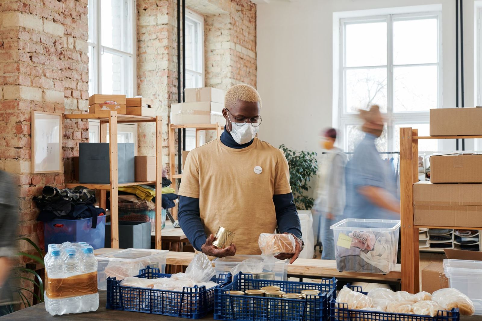 Community members working together at a food bank