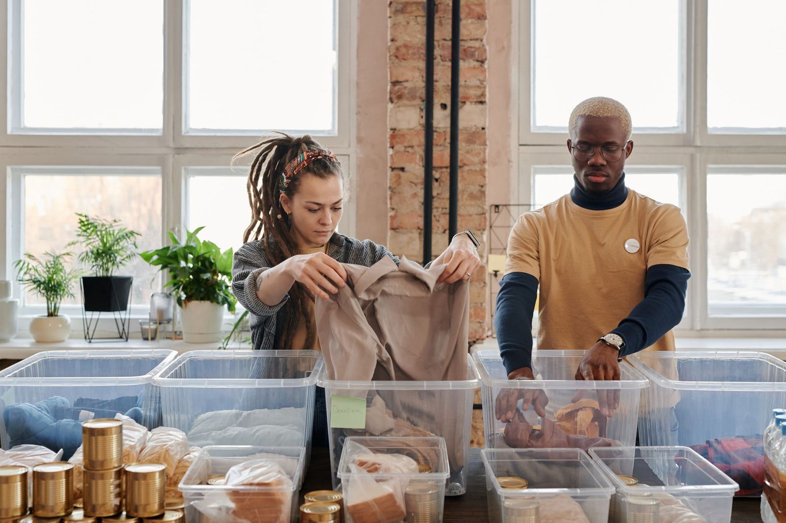 Volunteers working at a community pantry